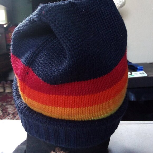 Vintage 80s Smiley Stiped Wool Winter Ski Hat Beanie - Picture 6 of 8